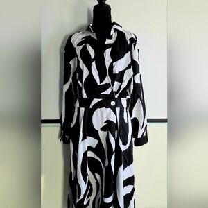Black and White Abstract maxi Patterned Dress With Pockets